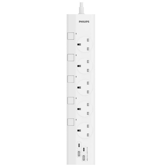PHILIPS 五位獨立開關附2A2C USB 充電電拖板