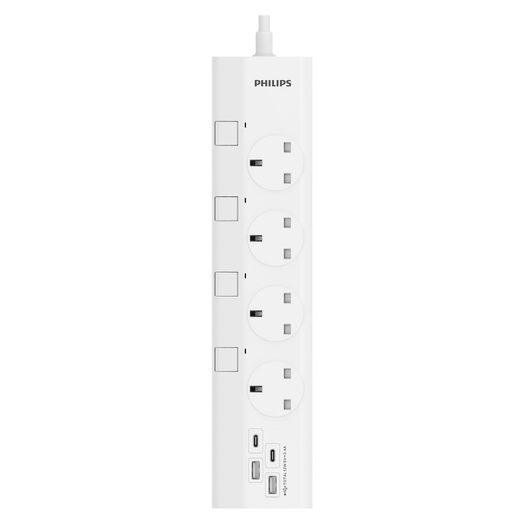 PHILIPS 四位獨立開關附2A2C USB 充電電拖板